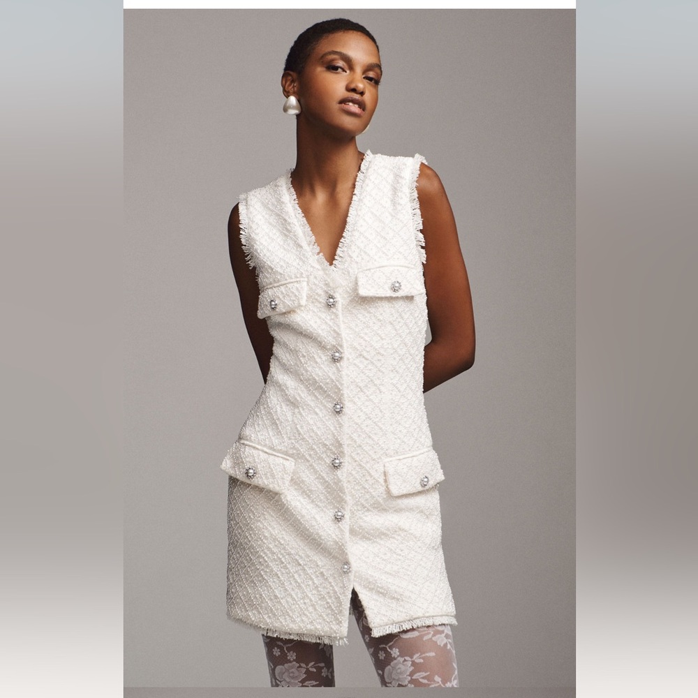 Ella V-Neck Pearl Tweed Mini Dress
